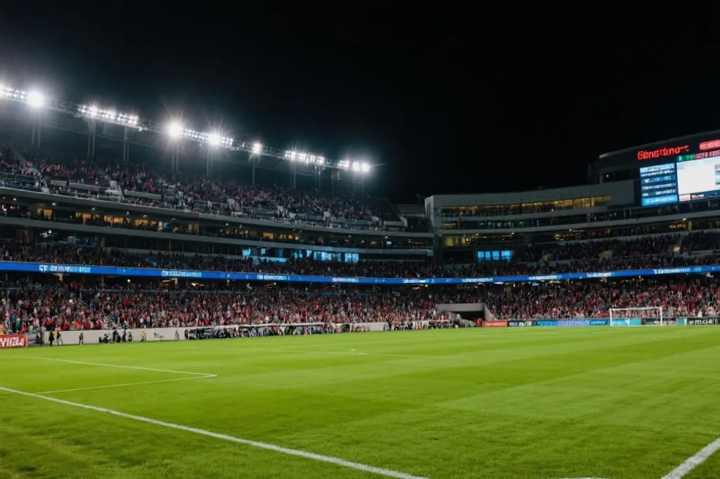 北美足球场夜景与观众看台，象征2026世界杯主场氛围