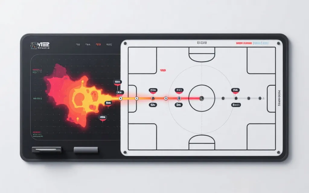 世界杯淘汰赛战术复盘画面：战术板、热区图与时间轴数据